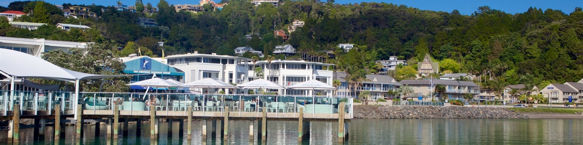 Paihia showing a bay or harbor and a coastal town