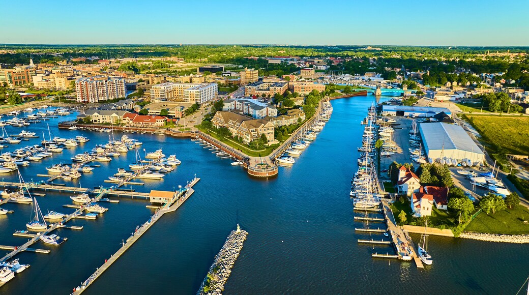 Aerial View of Marina at Golden Hour in Racine Wisconsin