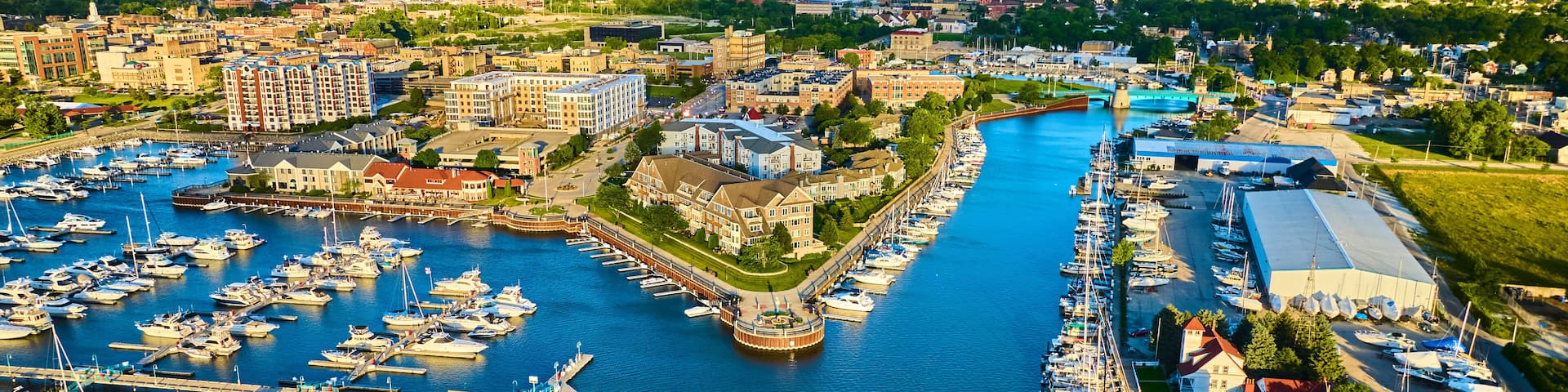 Aerial View of Marina at Golden Hour in Racine Wisconsin