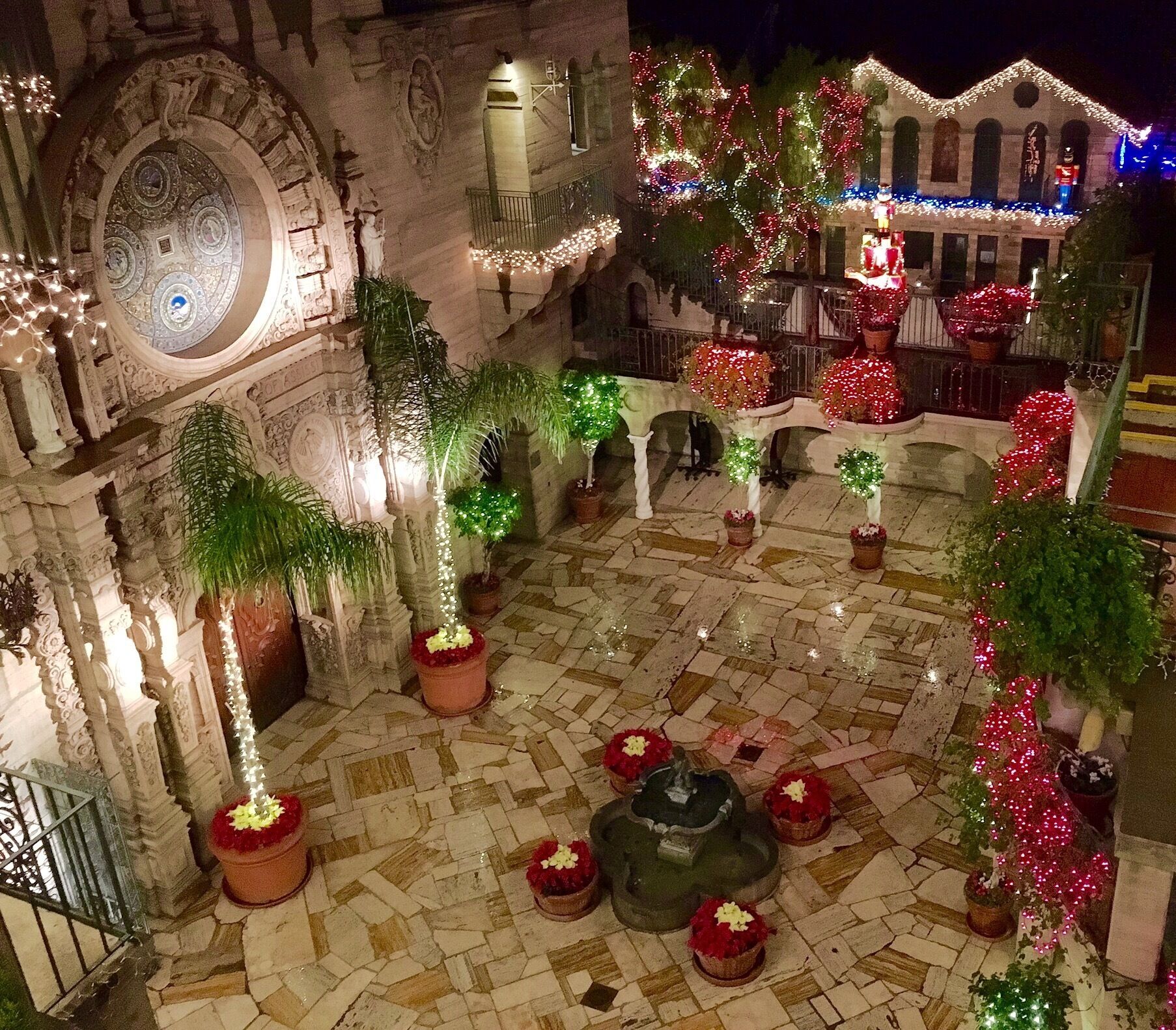This is the hotel I think of when I hear the Eagles' Hotel California.  It's a maze of interesting stairways and courtyards.  They really go all out for Christmas.  It's beautiful!