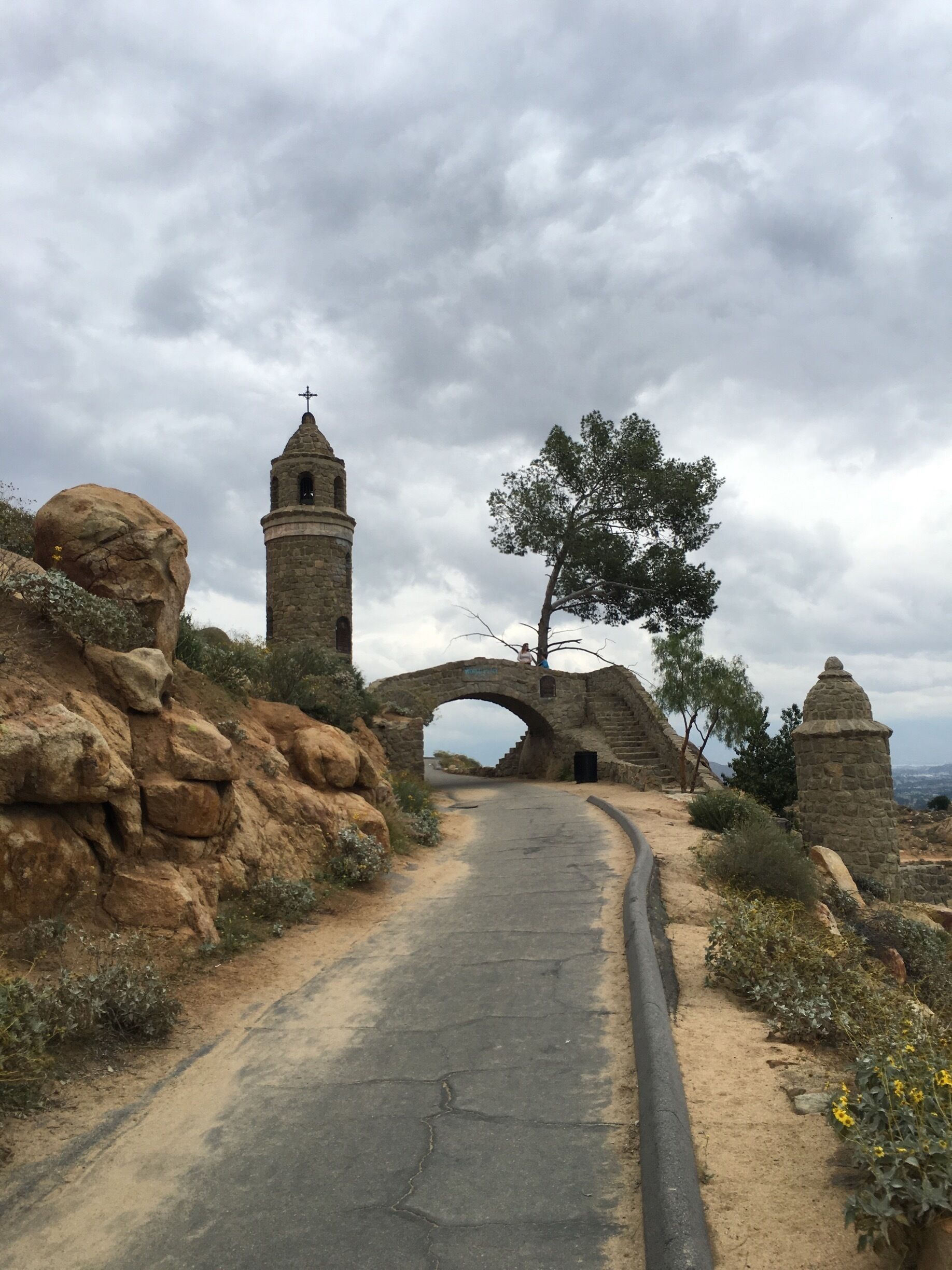 World Peace Bridge on top of Mount Rubidoux is a replica of a noted bridge in Alcántara, Spain. 