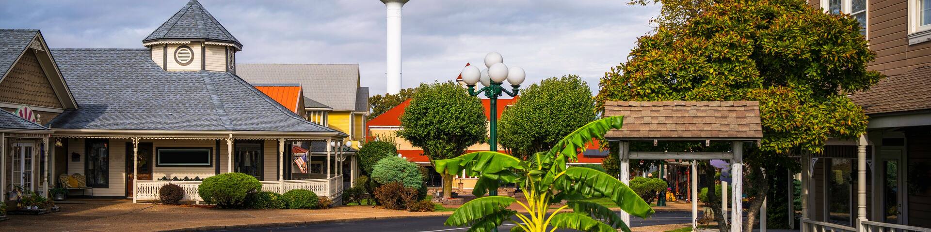 Osage Beach Landmark Buildings in the Historic District on the Main Street near the Lake of the Ozarks in Camden and Miller Counties in Missouri, USA
