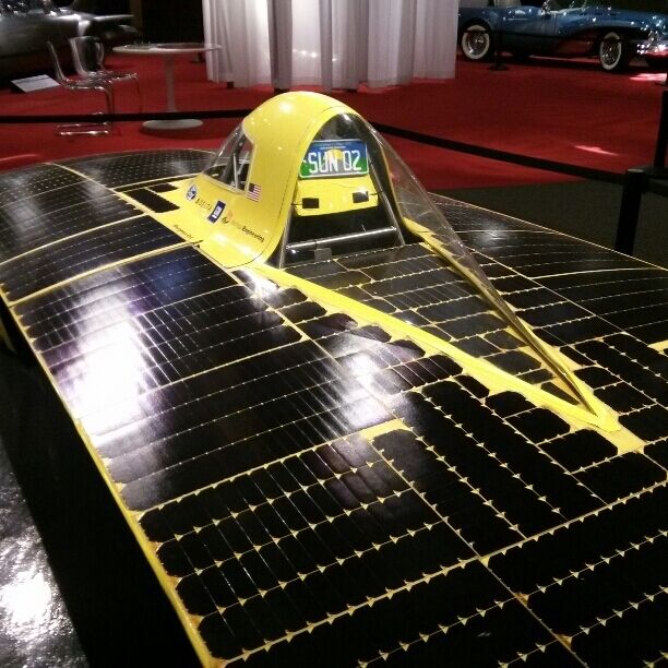 Solar car, jet car and classic American roadster