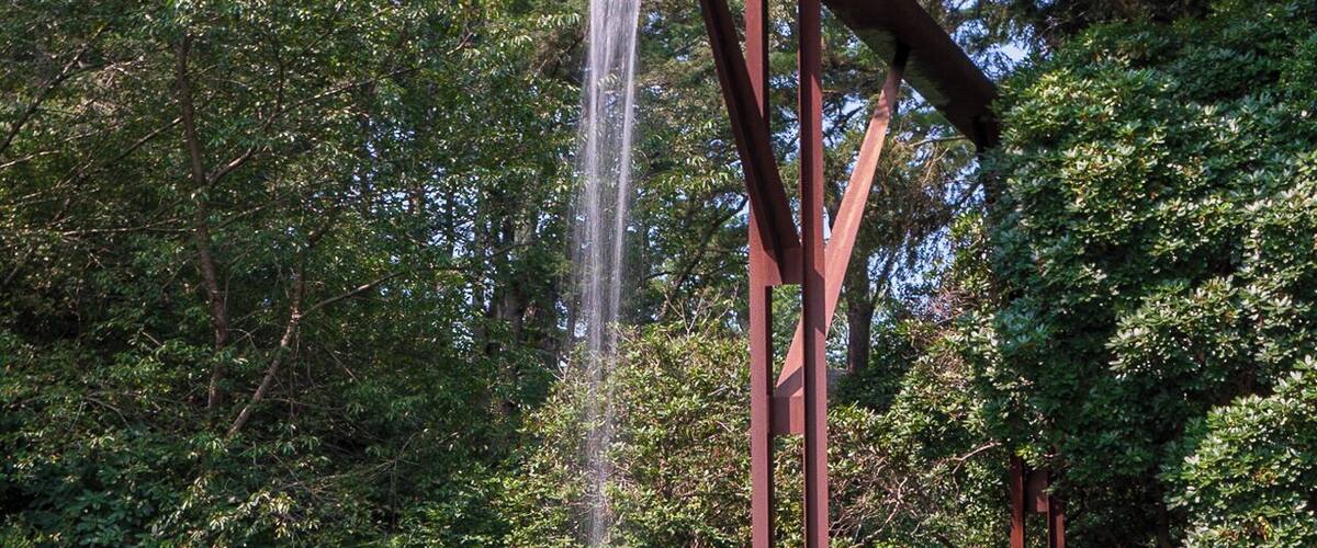 The Flume water sculpture is just one beautiful feature at the #gardens. #capecod #watersculpture #Massachusetts #waterlilies