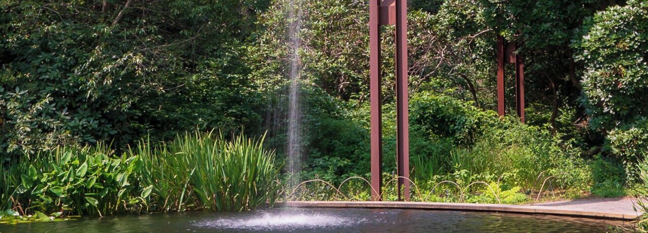The Flume water sculpture is just one beautiful feature at the #gardens. #capecod #watersculpture #Massachusetts #waterlilies