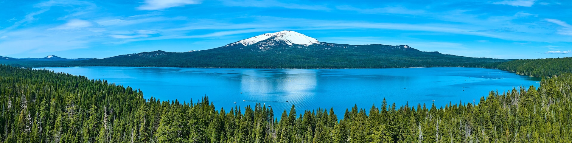Aerial View of Mount Bailey Snow-Capped Peak and Diamond Lake