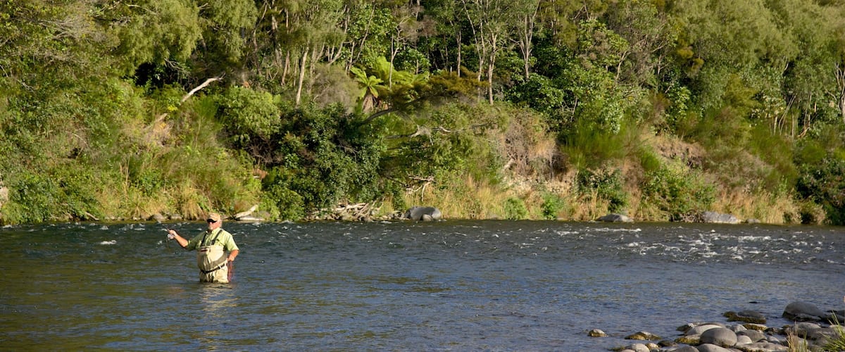 Turangi featuring a river or creek as well as an individual male