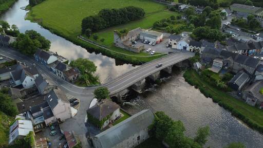 Aerial view of the Nore Bridge over the river in a beautiful Thomastown, County Kilkenny, Ireland