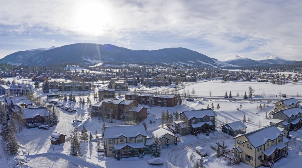 Dillon Colorado Aerial Panoramic View Fresh Snow During Winter Sunny Day
