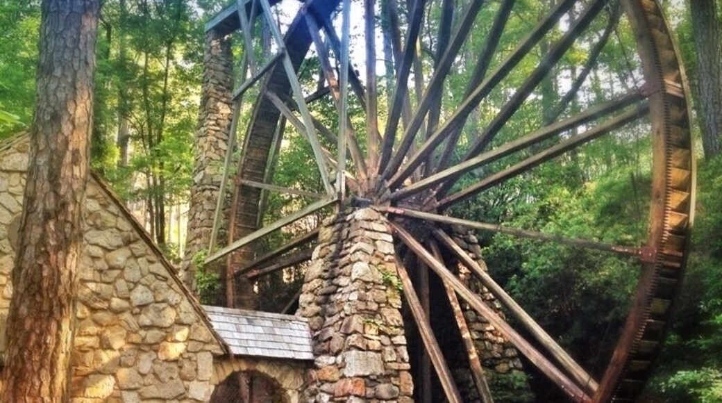 On your future tour of Georgia you may want to stop by Berry College. Just a hour and a half away from Atlanta it's an easy way to experience the foothills of the smokies.
This is the Berry college mill. Constructed in 1930, the wooden overshot waterwheel, considered one of the largest in the world at 42 feet in diameter, was constructed by student workers. The Old Mill is operated on special occasions, such as Mountain Day. When available, the Oak Hill Gift Shop sells cornmeal ground at the Old Mill.