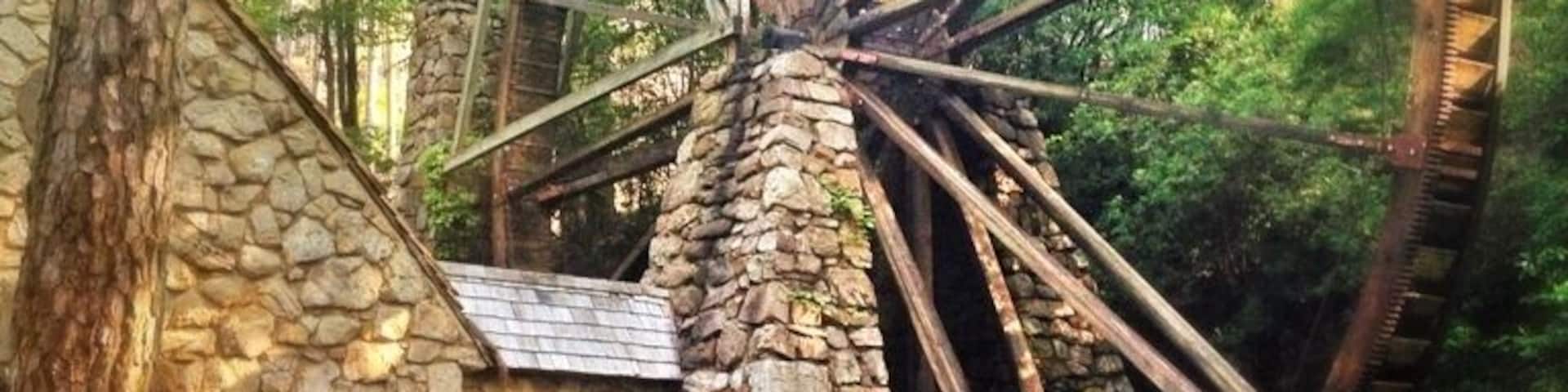 On your future tour of Georgia you may want to stop by Berry College. Just a hour and a half away from Atlanta it's an easy way to experience the foothills of the smokies.
This is the Berry college mill. Constructed in 1930, the wooden overshot waterwheel, considered one of the largest in the world at 42 feet in diameter, was constructed by student workers. The Old Mill is operated on special occasions, such as Mountain Day. When available, the Oak Hill Gift Shop sells cornmeal ground at the Old Mill.