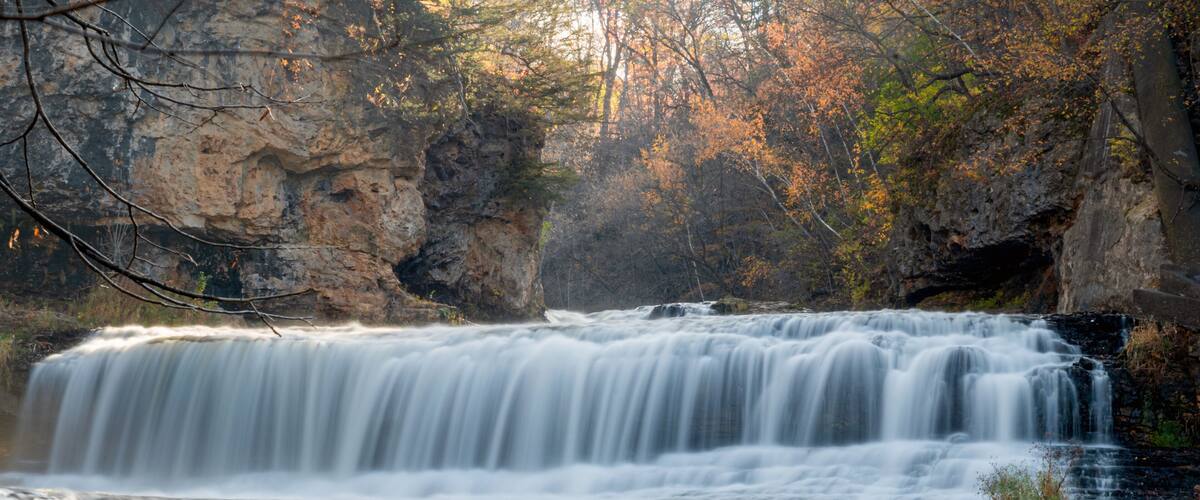 Waterfall at Willow River State Park in Hudson Wisconsin in fall