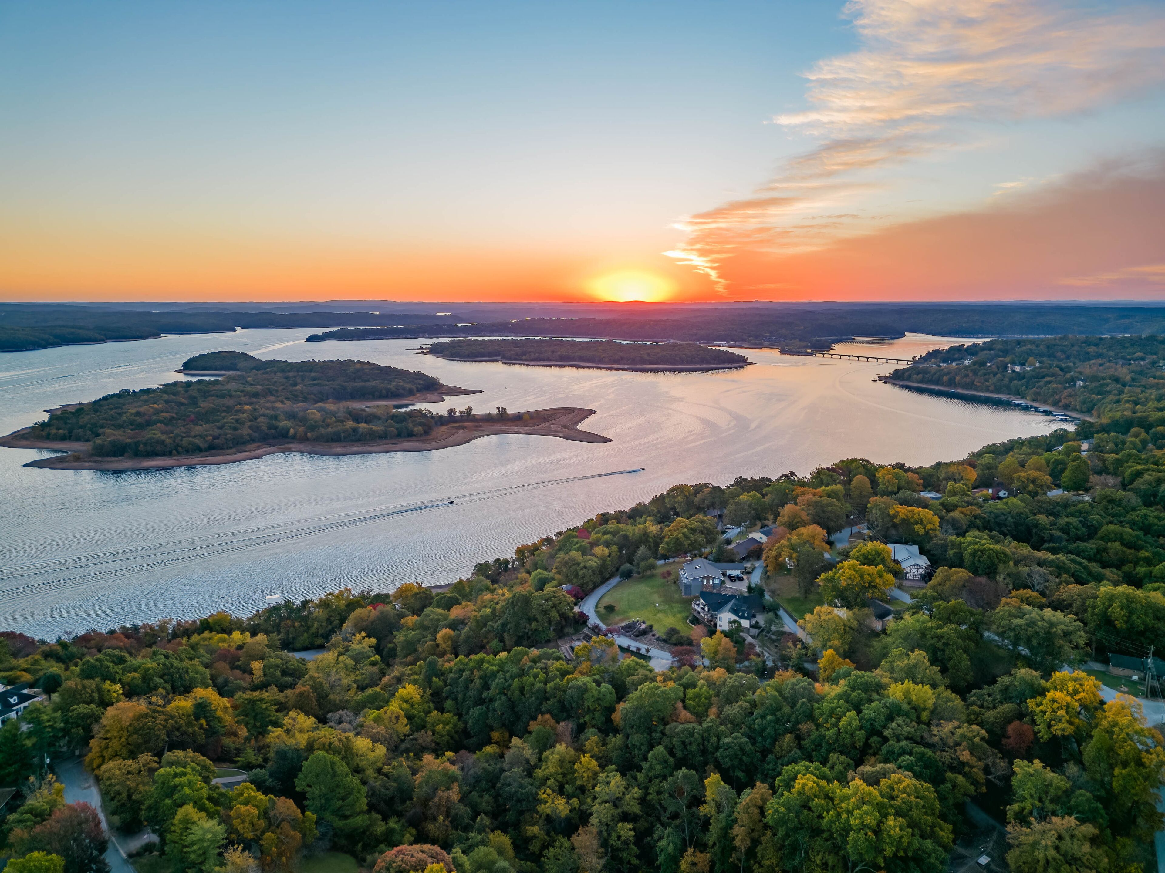 Sunrise aerial view of the Hobbs State Park-Conservation Area landscape