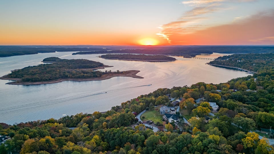 Sunrise aerial view of the Hobbs State Park-Conservation Area landscape