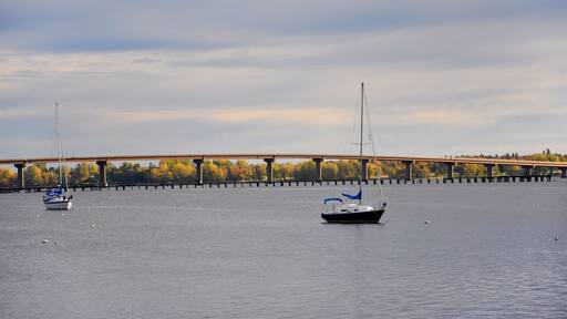 Rouses Point Bridge at the north end of Lake Champlain on the border of USA and Canada in Rouses Point, Upstate New York, USA.