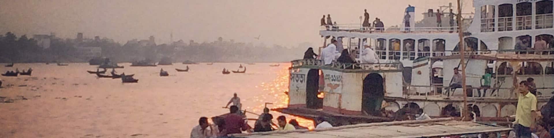 The very busy port but also stinky Buriganga River. #goldenhour