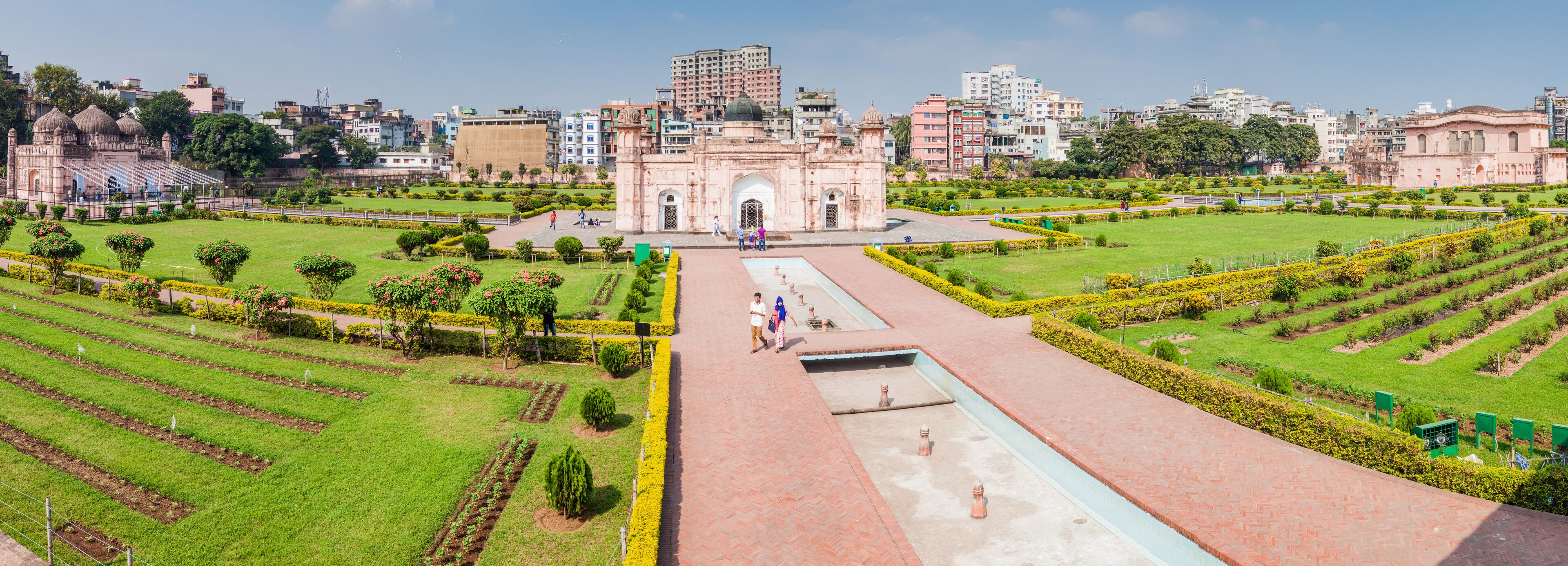 DHAKA, BANGLADESH - NOVEMBER 22, 2016: Mausoleum of Pari Bibi and surrounding garden of Lalbagh Fort in Dhaka, Bangladesh