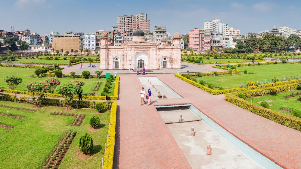 DHAKA, BANGLADESH - NOVEMBER 22, 2016: Mausoleum of Pari Bibi and surrounding garden of Lalbagh Fort in Dhaka, Bangladesh
