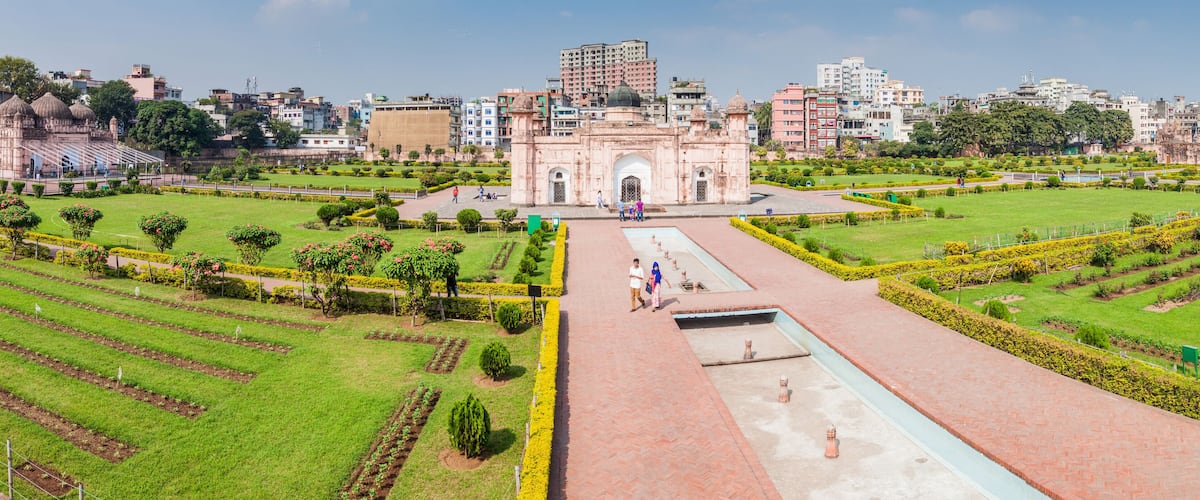 DHAKA, BANGLADESH - NOVEMBER 22, 2016: Mausoleum of Pari Bibi and surrounding garden of Lalbagh Fort in Dhaka, Bangladesh