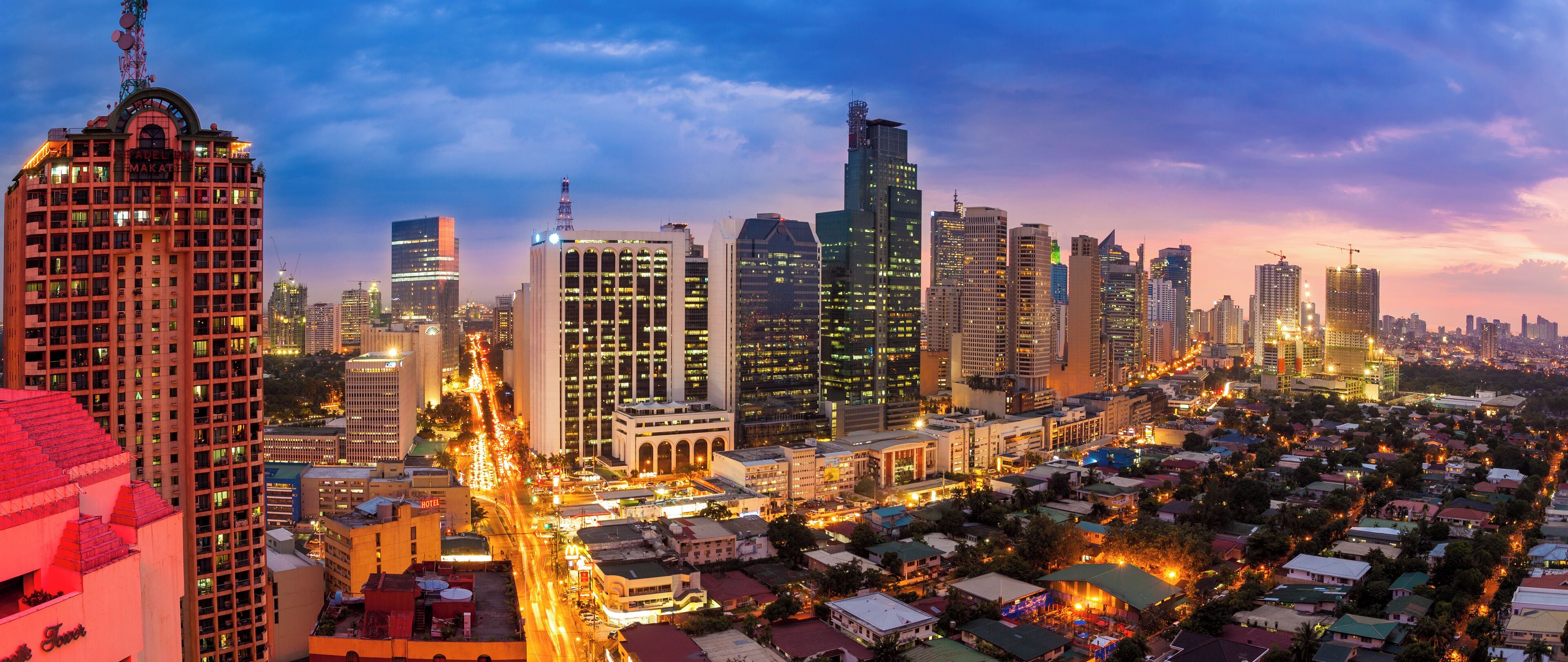 Panoramic view of Makati at twilight