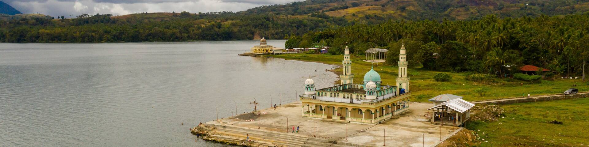 Top view of Mosque on the shore of lake Lanao. Mindanao, Lanao del Sur, Philippines.