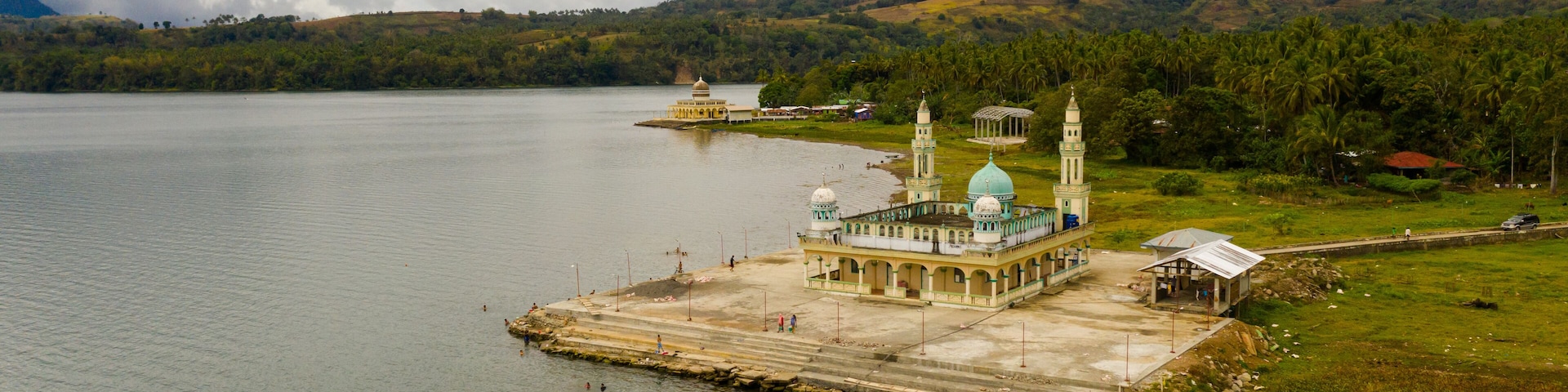 Top view of Mosque on the shore of lake Lanao. Mindanao, Lanao del Sur, Philippines.