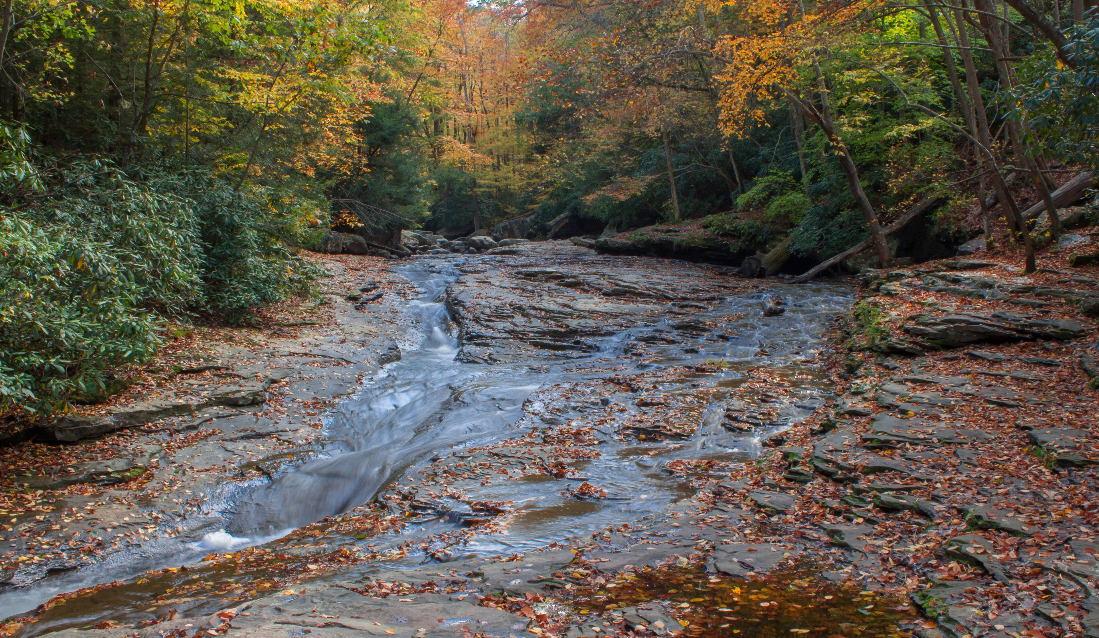 Natural water slide on an Autumn day, Ohiopyle Pennsylvanian