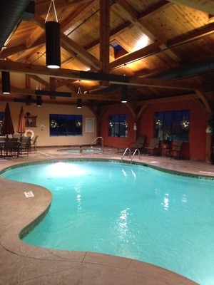 Beautiful holiday inn express in donegal, PA. Rustic decor and warm heated pool and hot tub room! So cozy in the winter