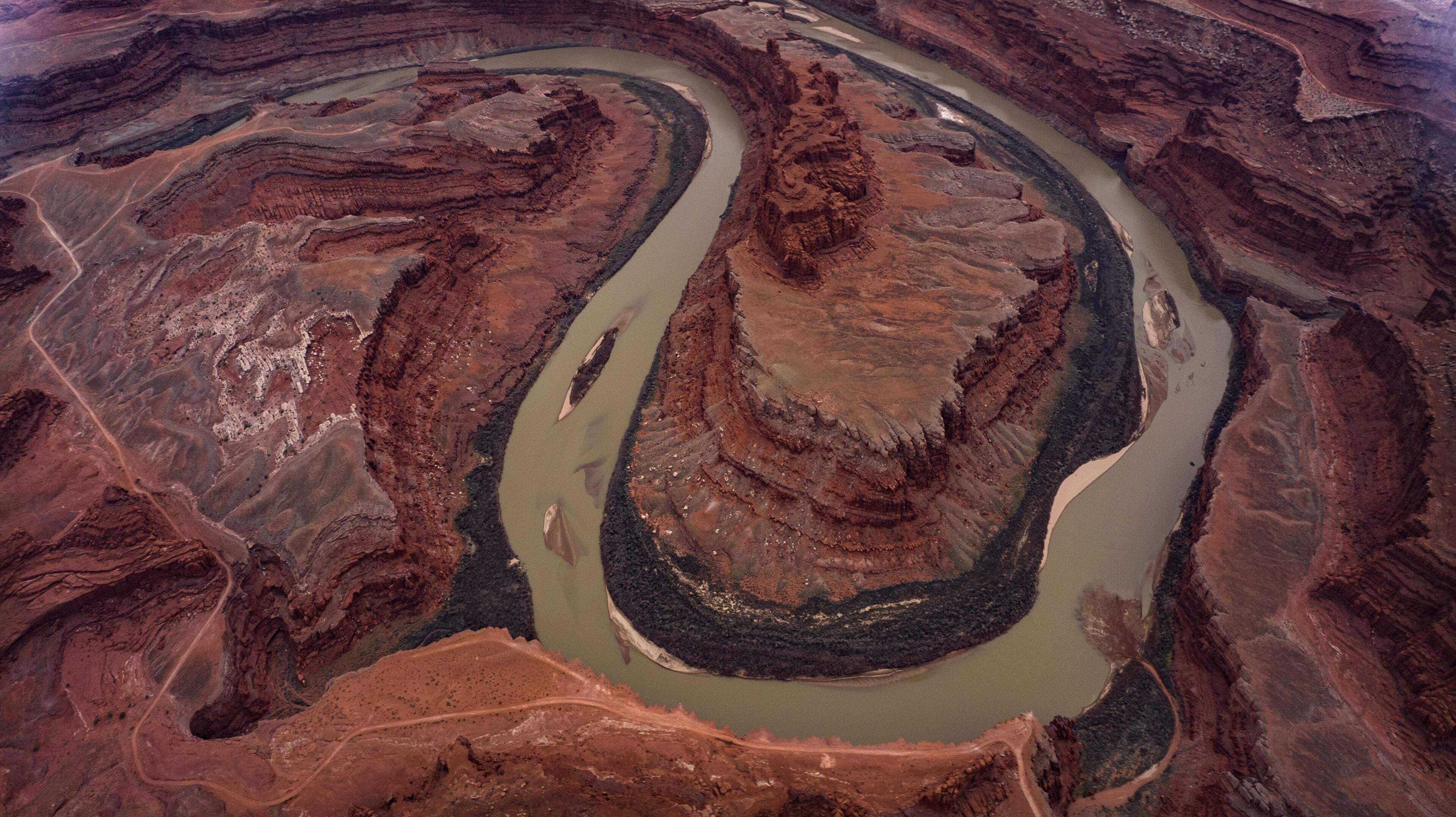 MARCH 2024, Canyonlands National Park aerial view overlooking the Green River at Island in the Sky