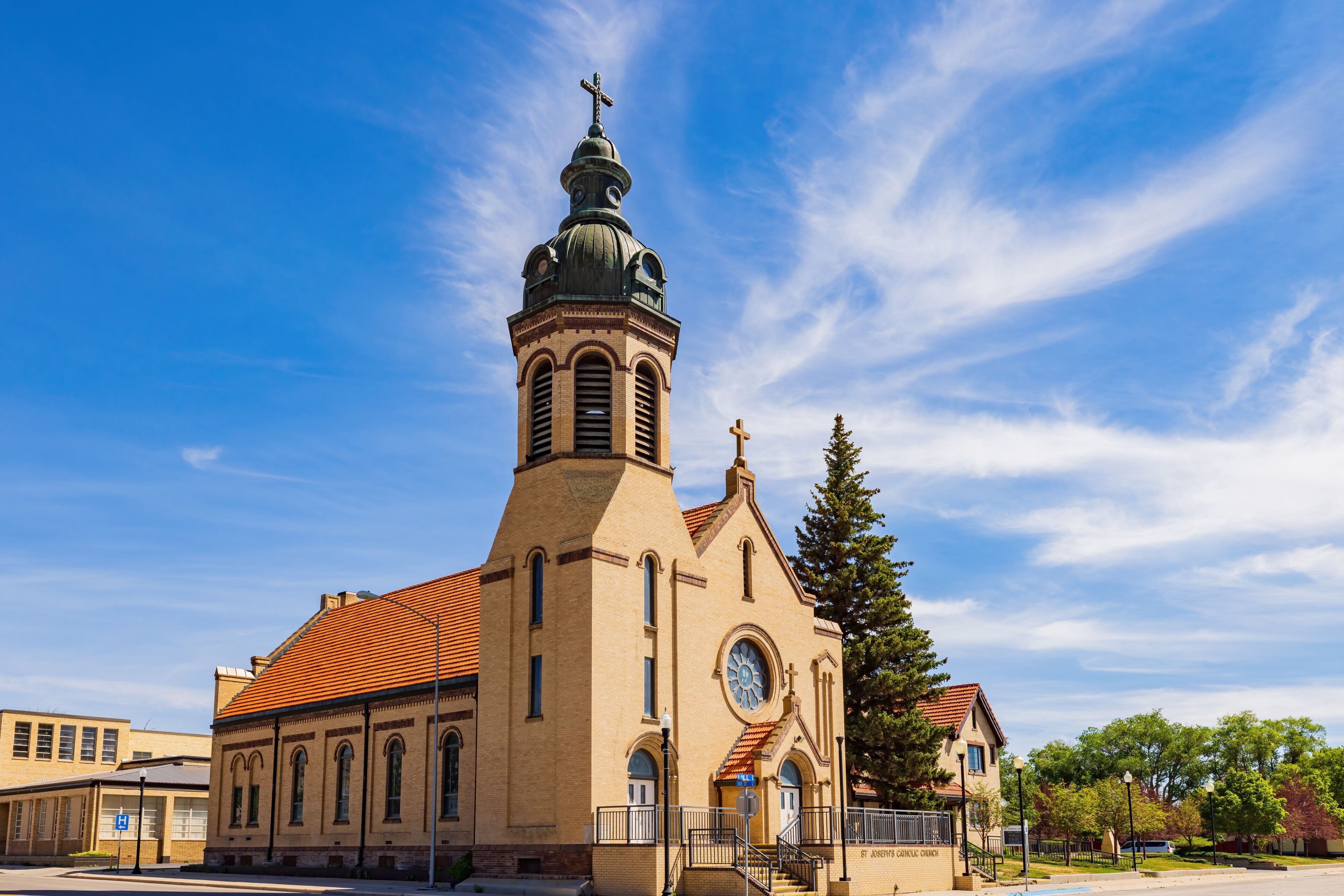 Sunny exterior view of the St Joseph's Catholic Church