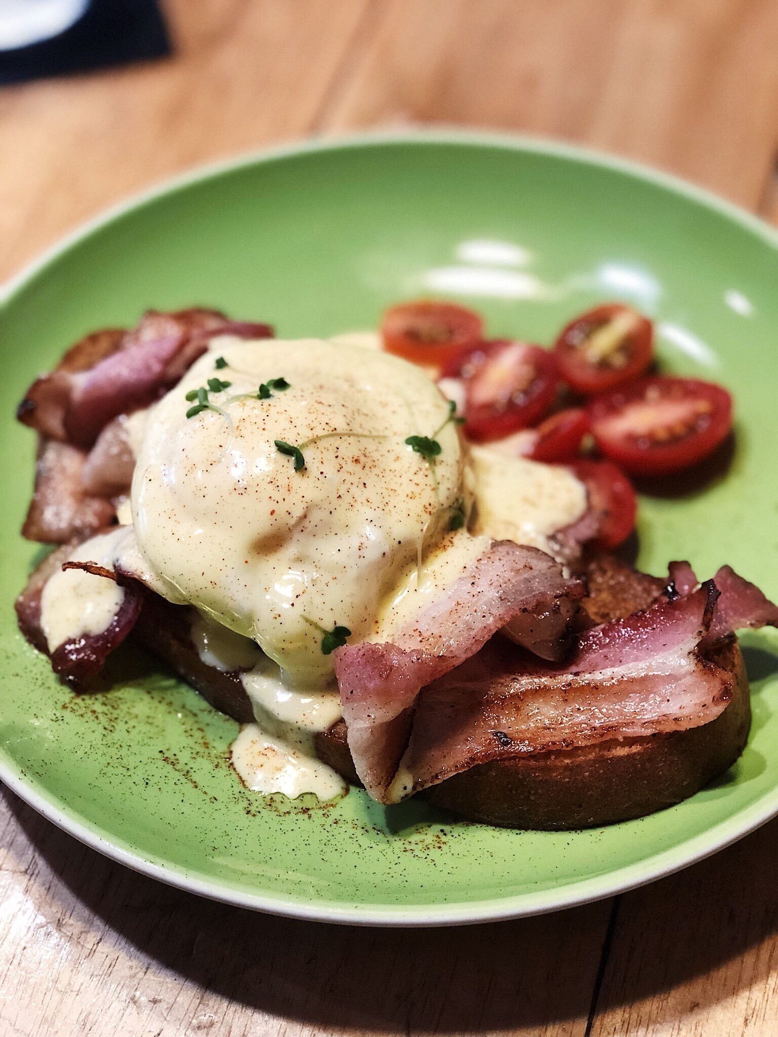 Such a die-hard fan of Eggs Benny? Try Tyler's Cafe's Eggs Benedict with thick-cut bacon. It's soooo good, I bacon-ly swear 🥓 #TroverFoodies