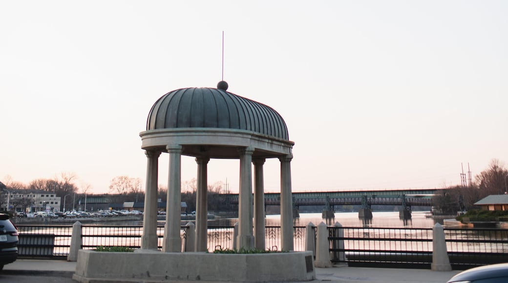Gazebo by riverfront in downtown Saint Charles, Illinois with copy space