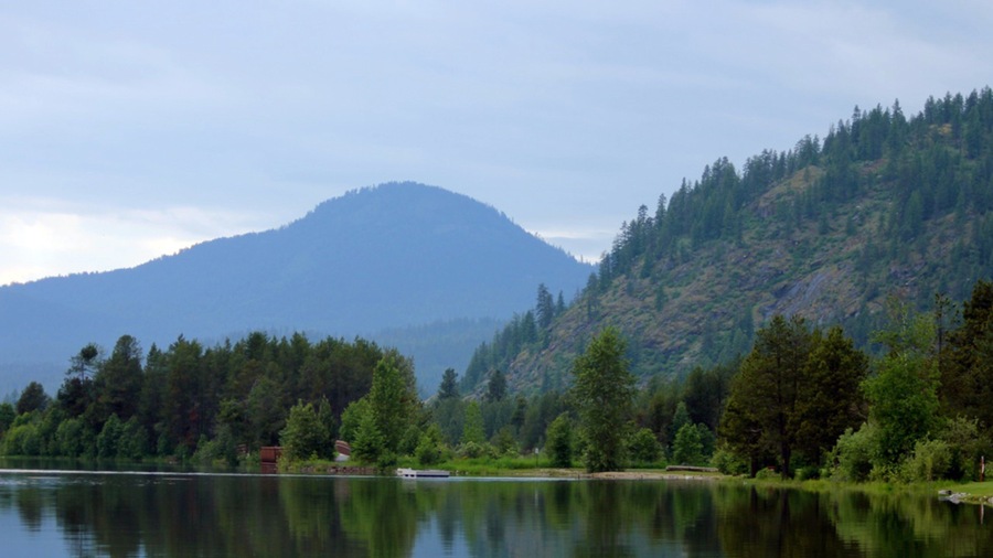 Sandpoint caracterizando um lago ou charco, florestas e cenas tranquilas