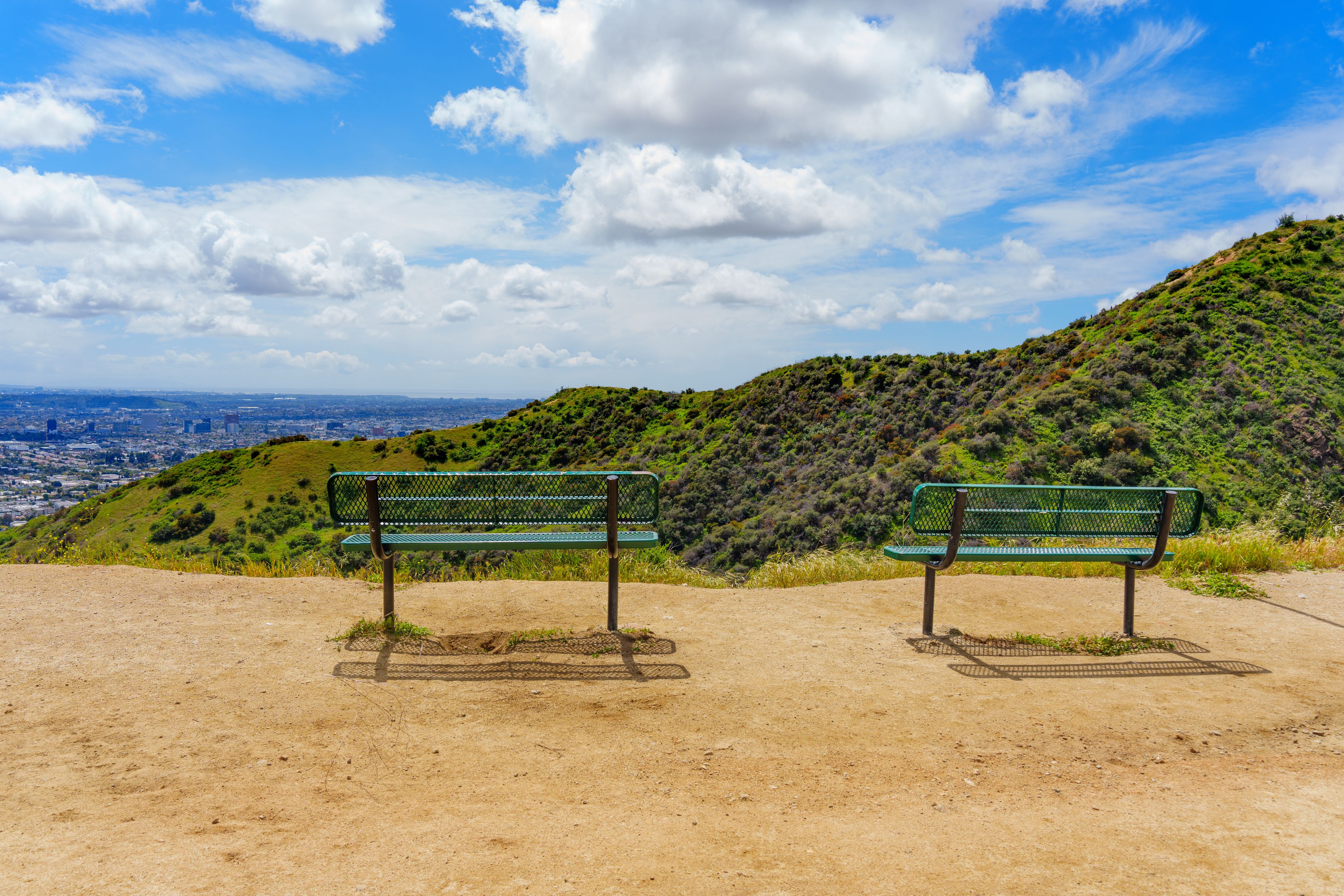 Runyon Canyon Trail Benches Overlooking Los Angeles