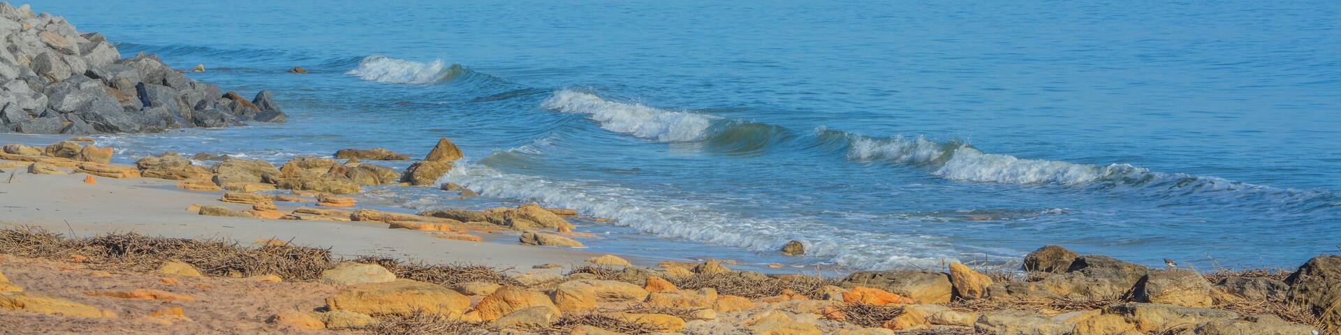 The rocky Atlantic Coast, at Marineland Beach in Marineland, Flagler County, Florida