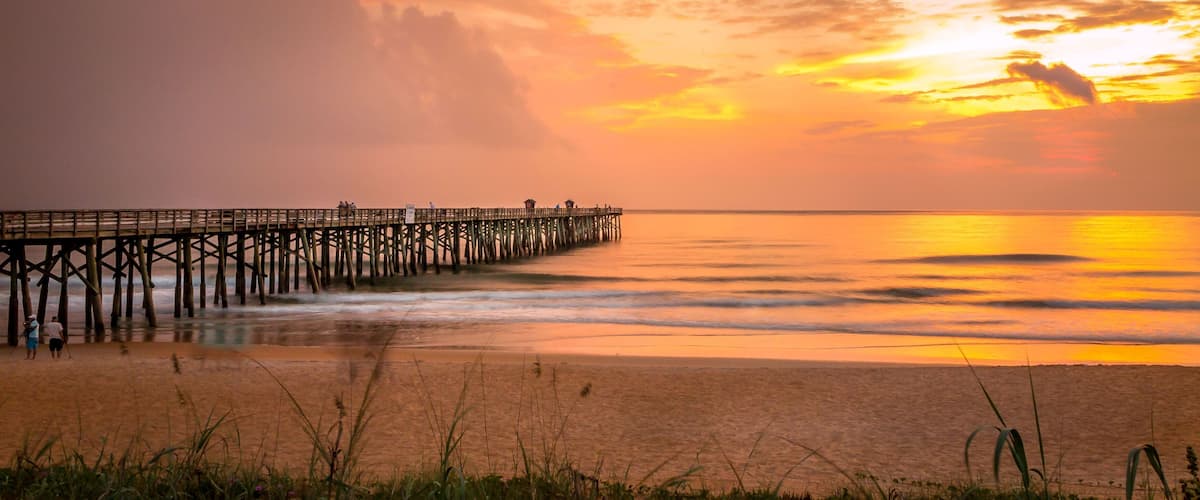 Beautiful view of Flagler Beach Fishing Pier at sunrise in Florida, USA