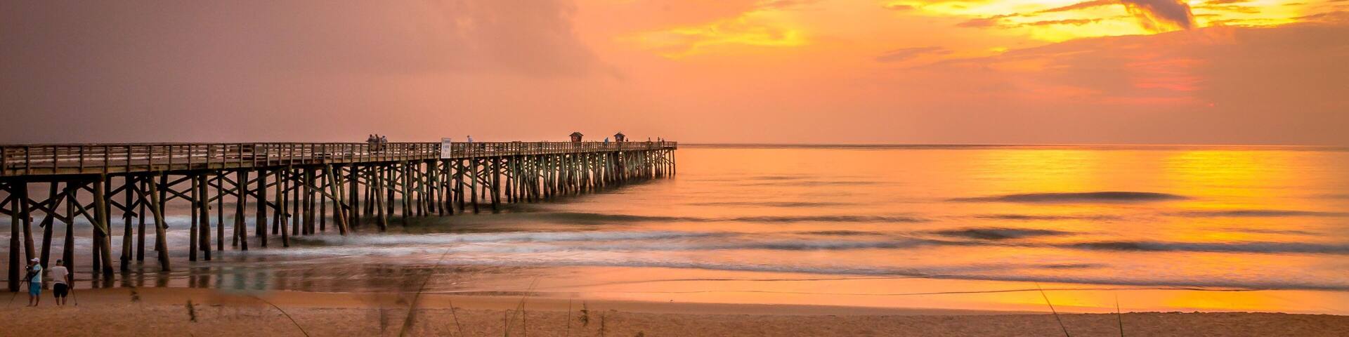 Beautiful view of Flagler Beach Fishing Pier at sunrise in Florida, USA