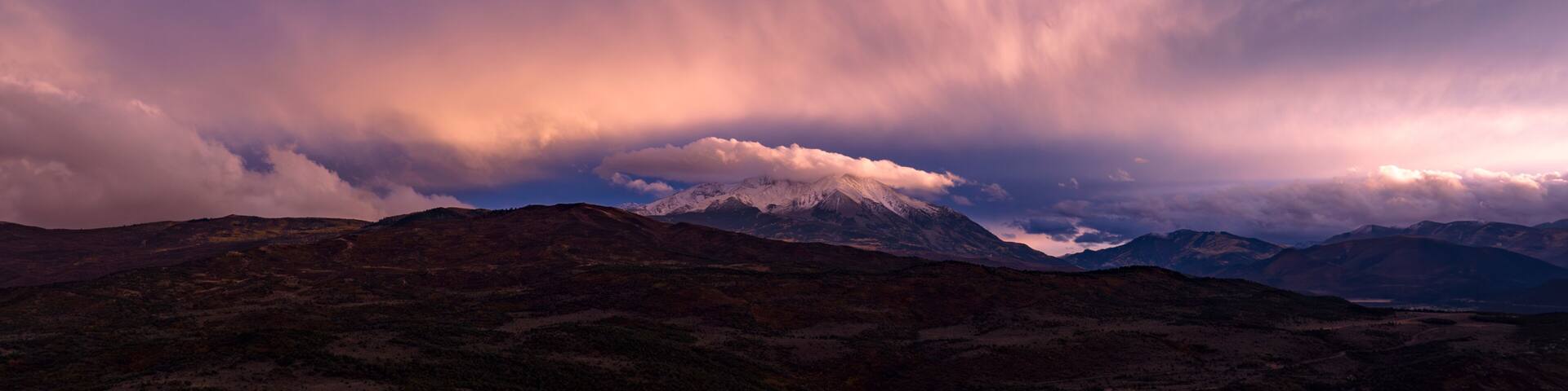 October 2, 2023 - CARBONDALE, CO., USA - Mount Sopris part of Rocky Mnt. outside of Carbondale, Co. at sunset