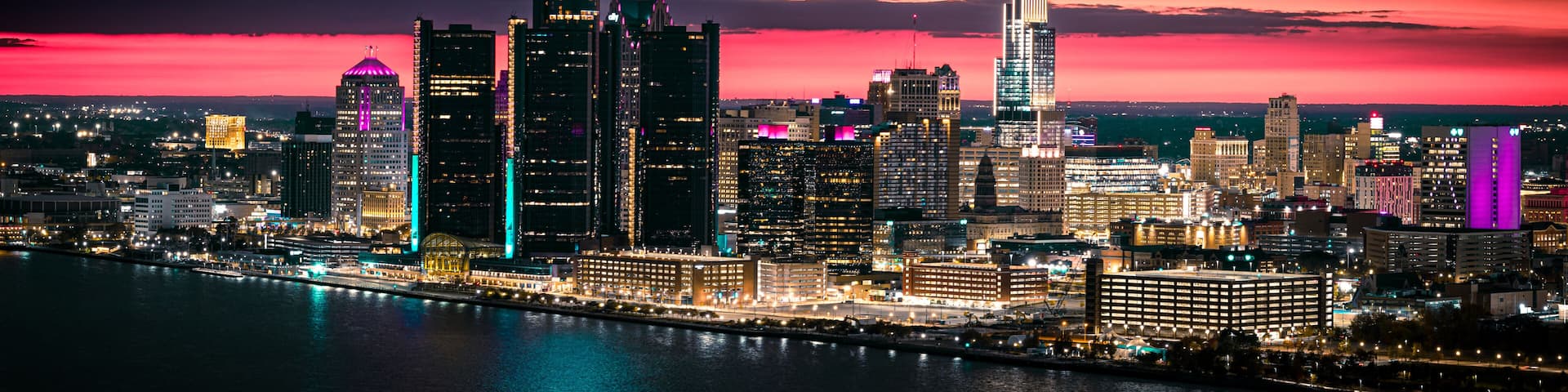 The Renaissance Center in the Detroit Skyline at Night