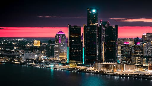 The Renaissance Center in the Detroit Skyline at Night