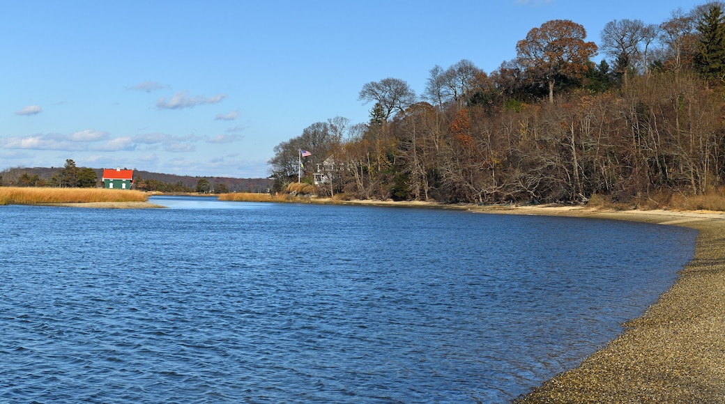 West Meadow Beach Historic District, peninsula of public parkland in northwestern Stony Brook in Suffolk County, New York, on sunny autumn day