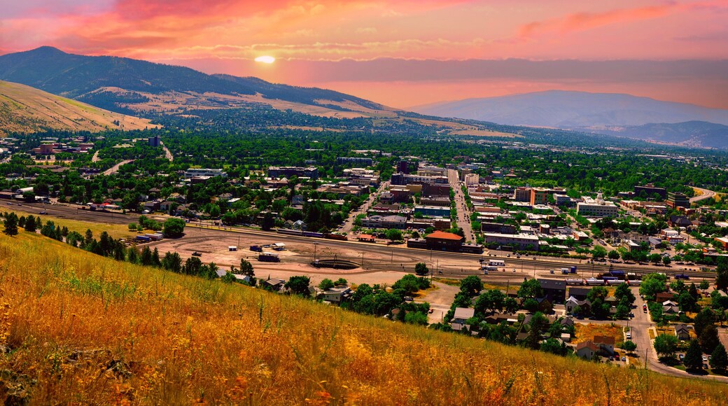 Missoula Montana Panoramic City Skyline: The beautiful cityscape surrounded by the Blue Mountain and Lolo National Forest in the Western USA