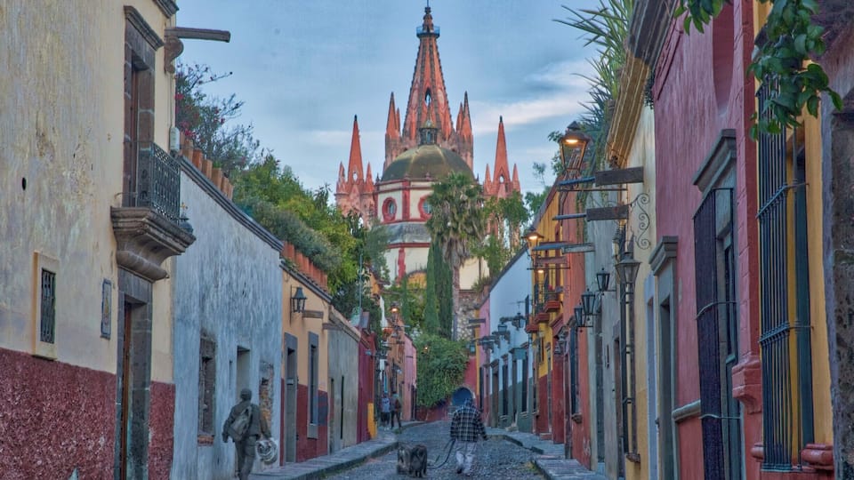 The Parroquia Cathedral in central San Miquel as seen from Calle Almada. This was a street we walked down every day from our wonderful hotel, the Hacienda El Santuario. What a pleasure to walk through such gorgeous, colorful streets on our way to El Centro.