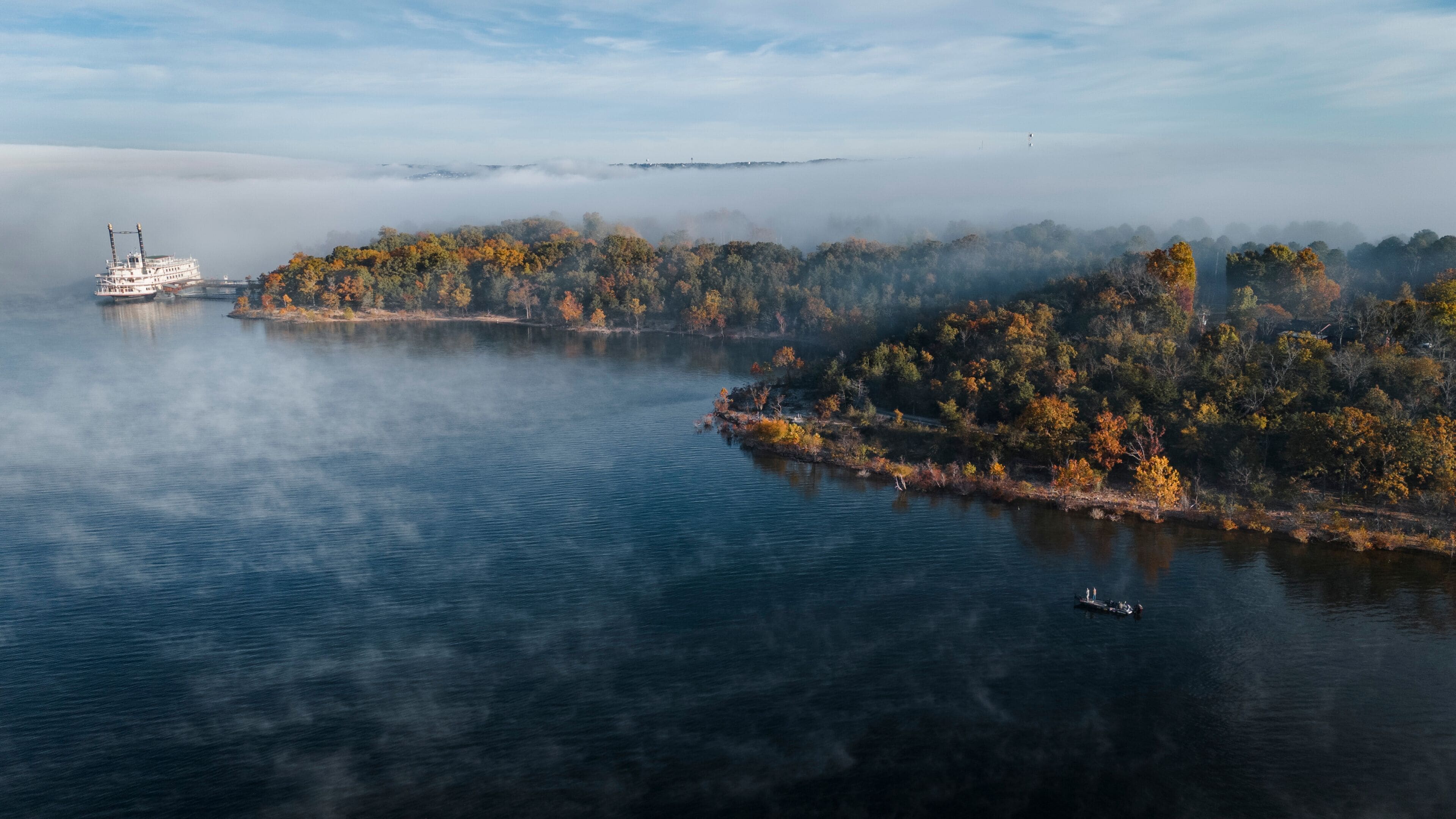 Fishermen fishing near the Branson Belle on Table Rock Lake