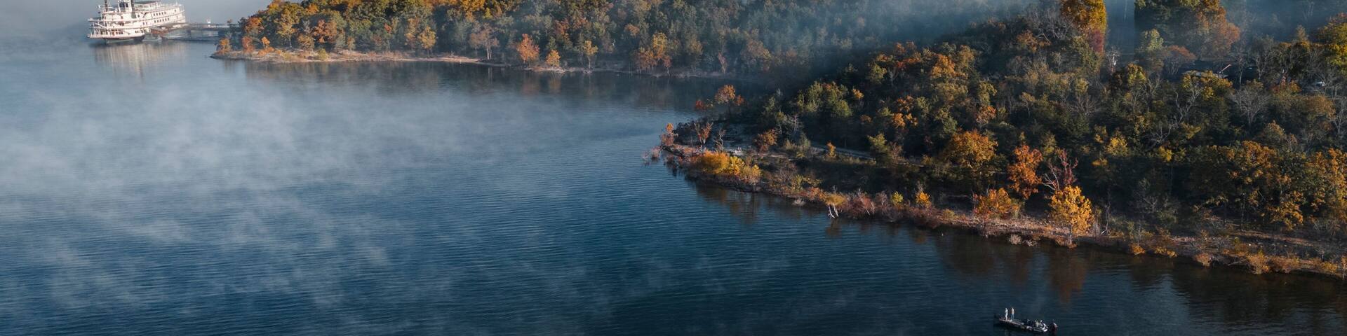 Fishermen fishing near the Branson Belle on Table Rock Lake