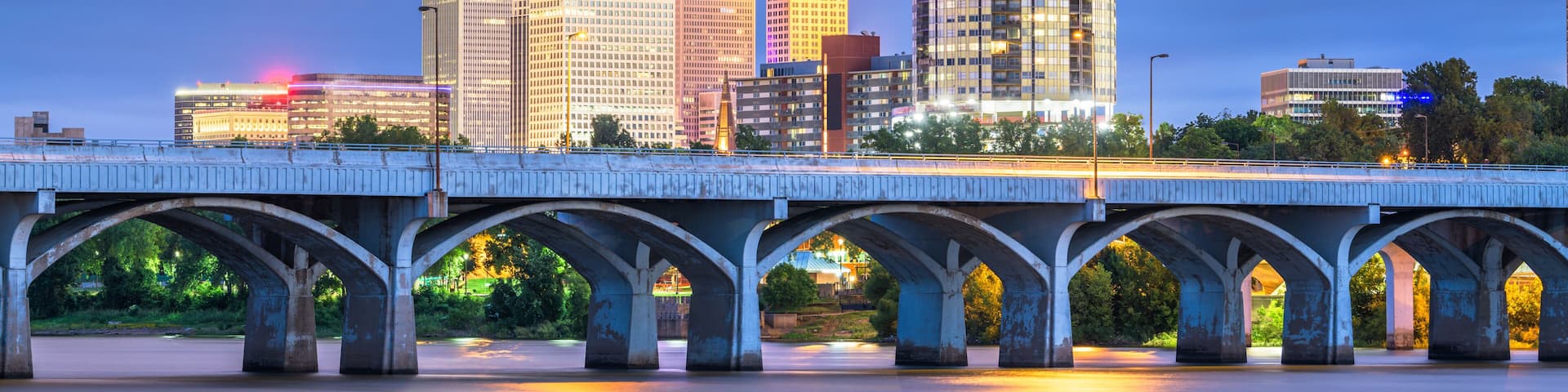 Tulsa, Oklahoma, USA downtown skyline on the Arkansas River