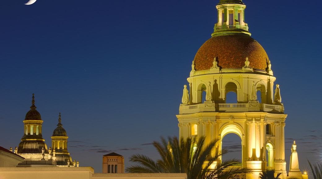 Pasadena City Hall; Blue Hour Crescent Moon in HDR