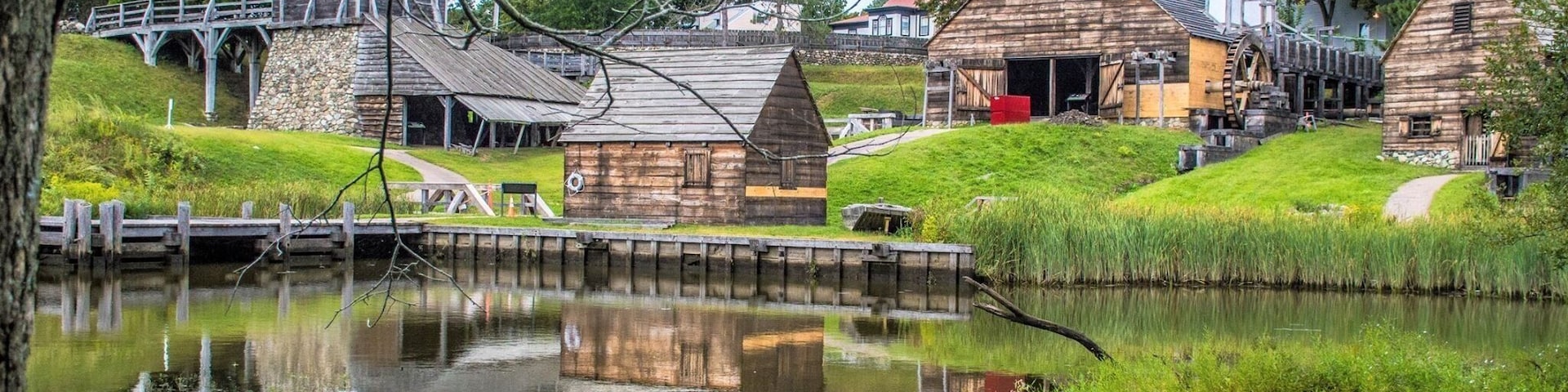 Saugus Iron Works National Historic Site, where European iron makers integrated into America, includes water wheels, hot forges, mills, and a 17th century home.