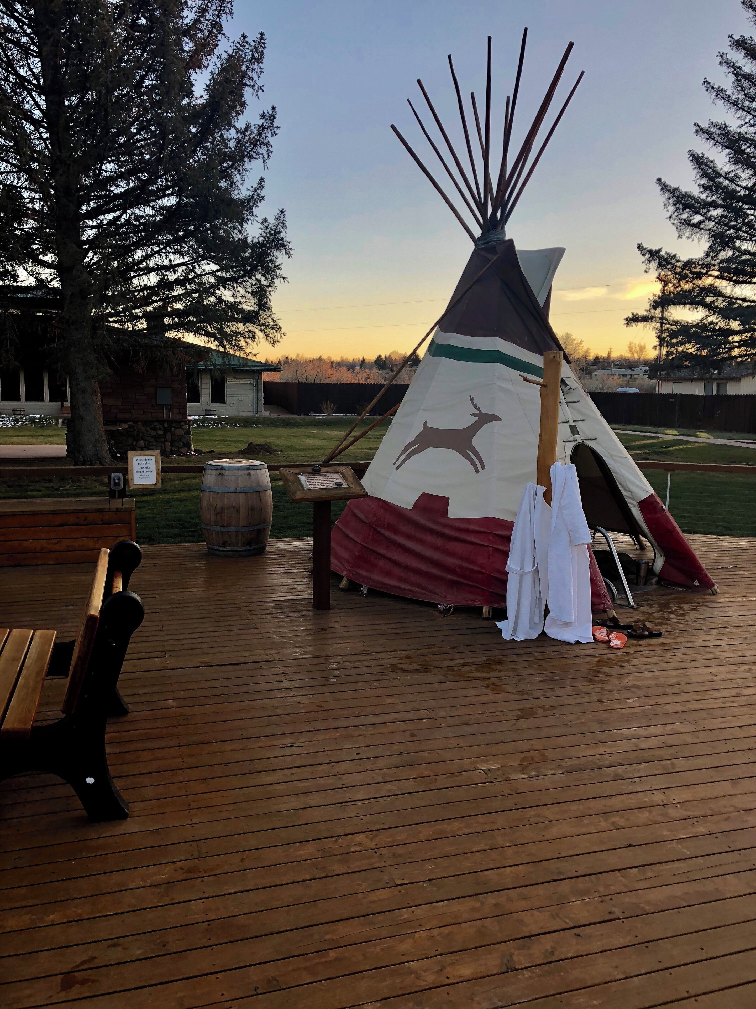 Great little Jem of a hotel in Saratoga Springs Wyoming.  These are Hot Springs w teepees just outside of hotel. #Adventure Photo Contest