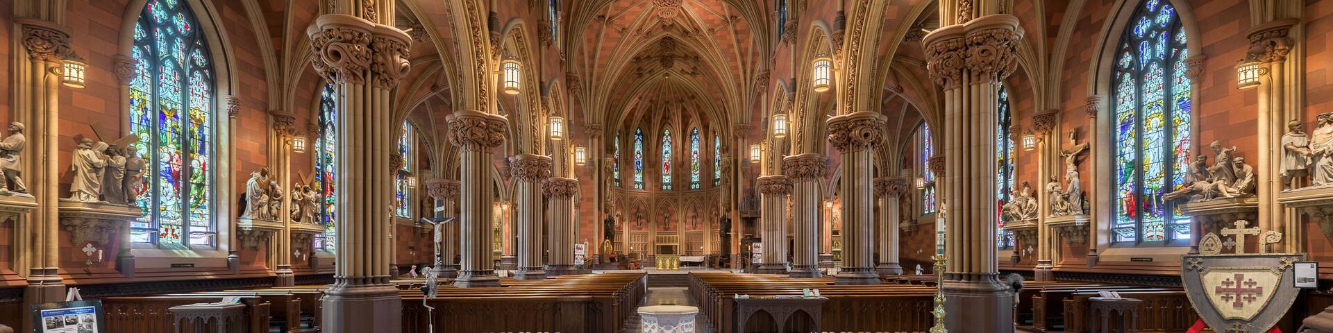 Panorama of the interior of the historic Cathedral of the Immaculate Conception in Albany, New York